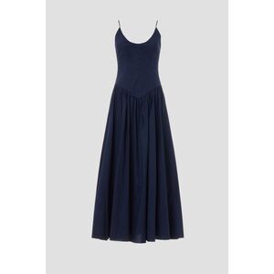 Staud Women's Navy Spaghetti Strap Drop Waist Poplin Dena Maxi Dress Sz 12 NWOT